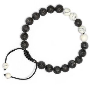 Adjustable Bracelet White Howlite & Lava